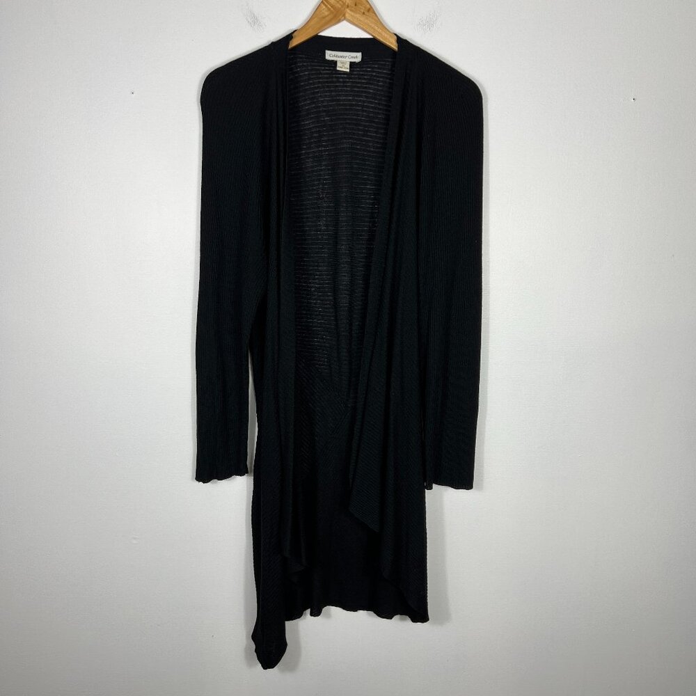 Coldwater Creek Cardigan Womens 2X Black Ribbed Rayon Wool Coverup Lagenlook